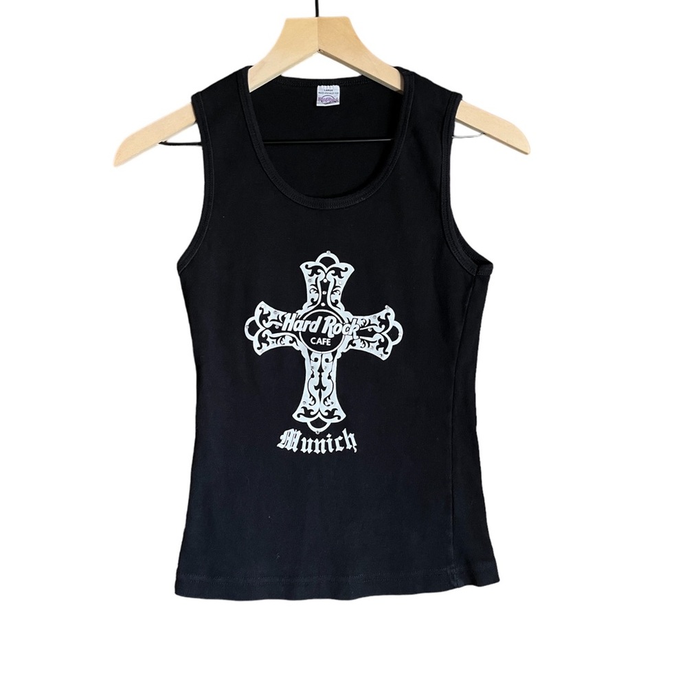 Vintage Y2K Womens Hard Rock Cafe Munich Black Tank Top size Large